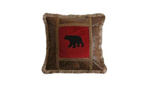 Applique Bear Square Pillow - Red