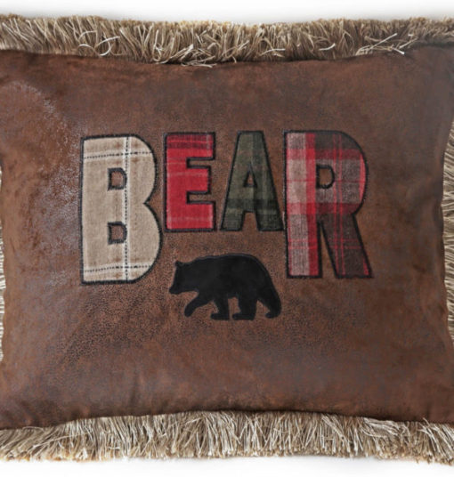 Bear Plaid Text Pillow
